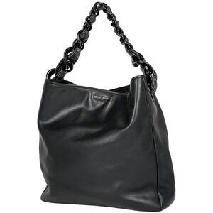 Miu Miu Logo Chain Shoulder Bag Hobo Leather Black